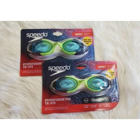 2 PAIRS Speedo Adult Hydrofusion PRO Goggles Tie Dye Lime/Celeste, Age 15+ NEW - Picture 1 of 3